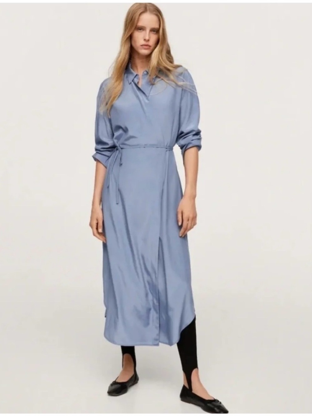 Mango Wrap Shirt Dress Light Blue